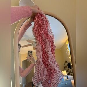 Ralph Lauren Red and White Striped Silk Scarf